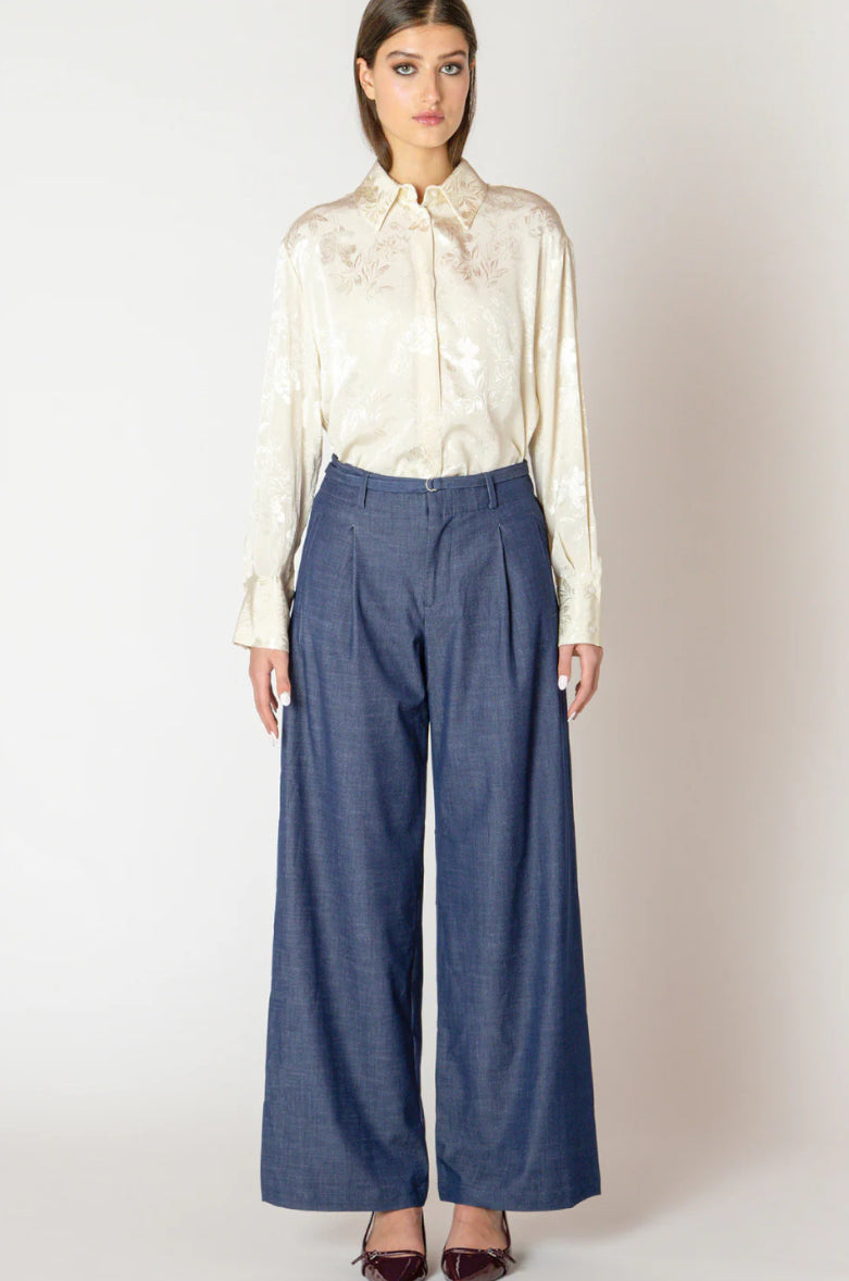 Belted Denim Effect Pants