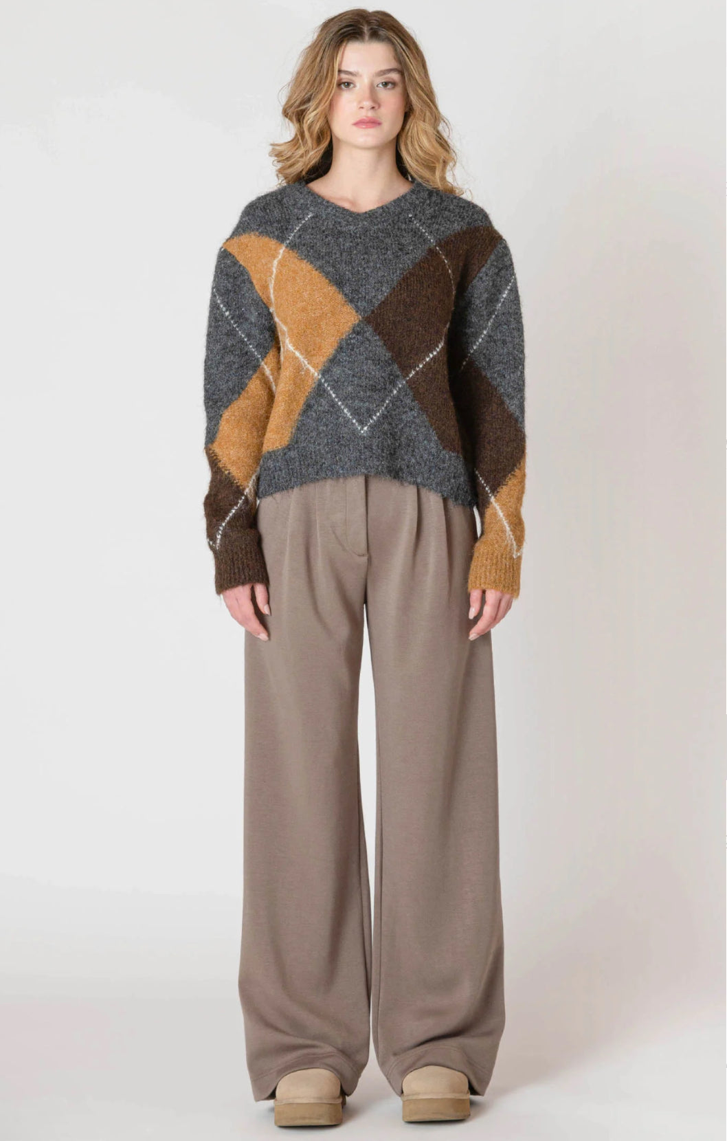 V Neck Argyle Sweater