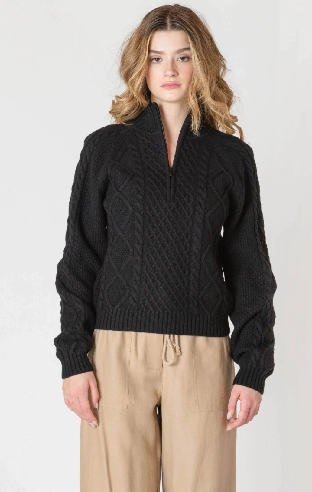 Black Cable-knit Half Zip Sweater