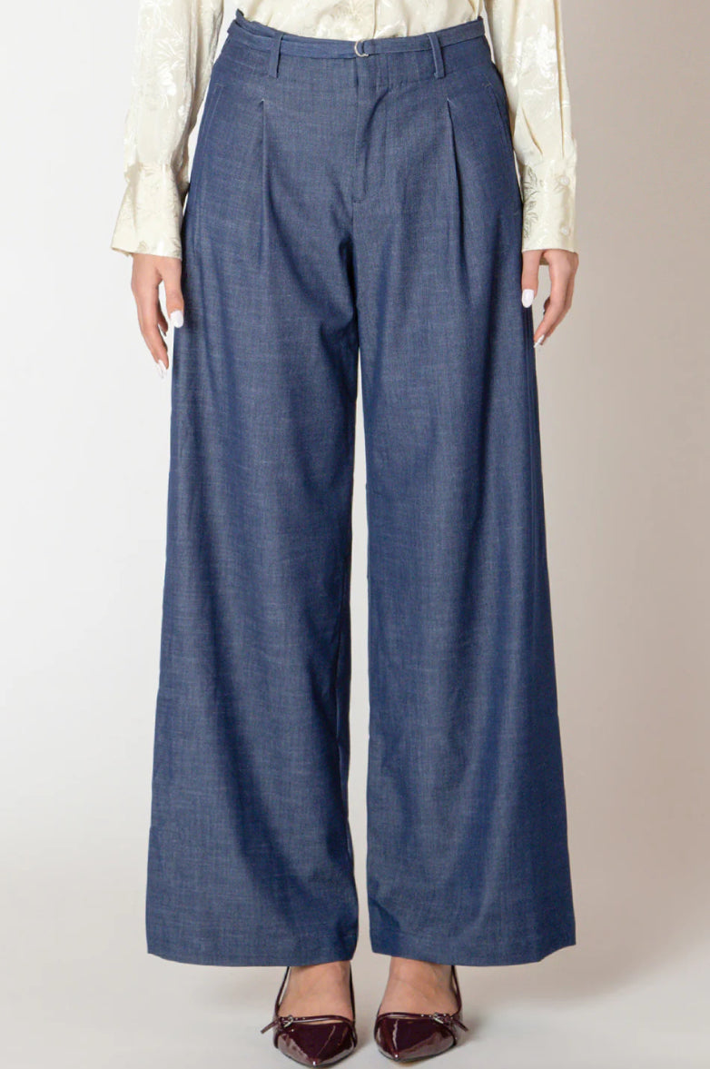 Belted Denim Effect Pants