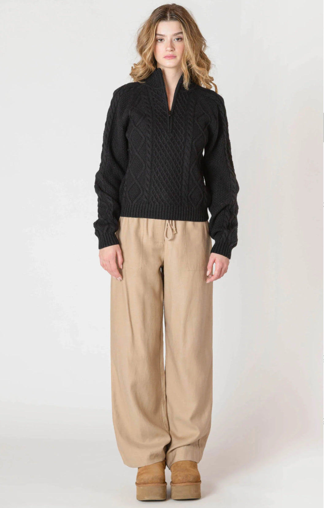 Black Cable-knit Half Zip Sweater