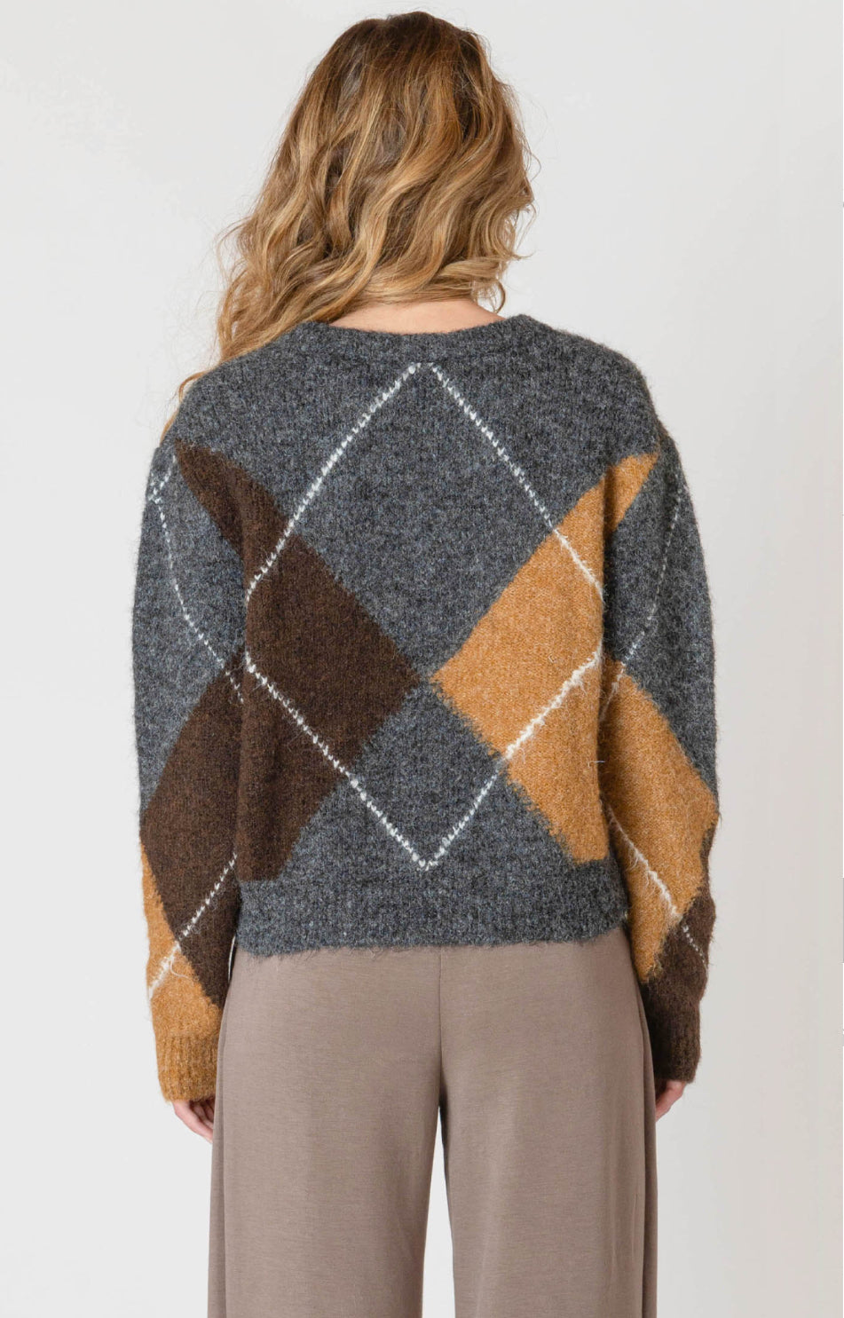 V Neck Argyle Sweater