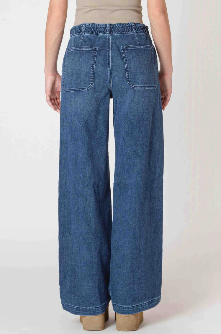 Drawstring Wide Leg Denim Pants