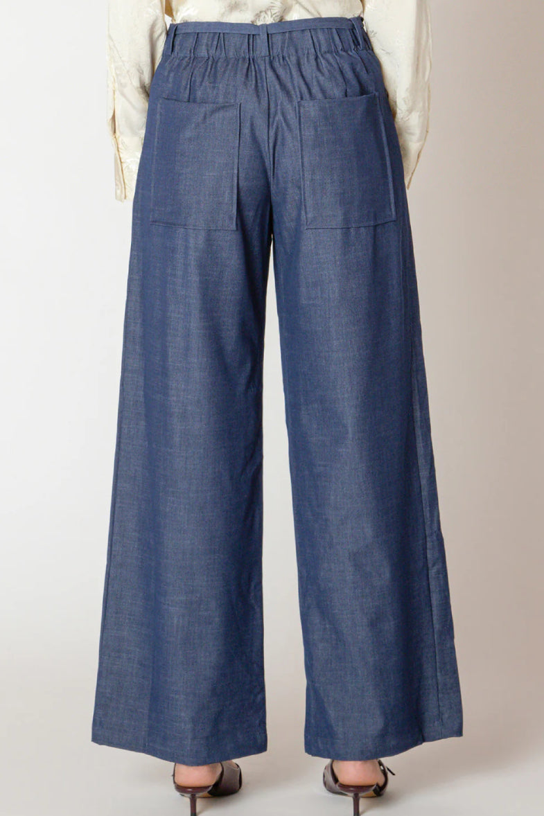 Belted Denim Effect Pants