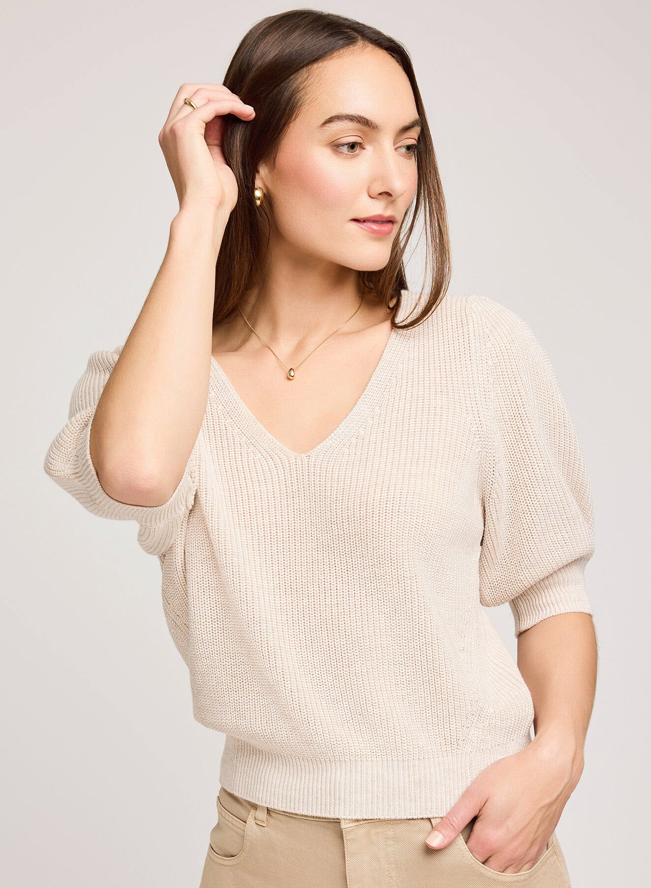 Cream V-Neck Top by Gentle Fawn