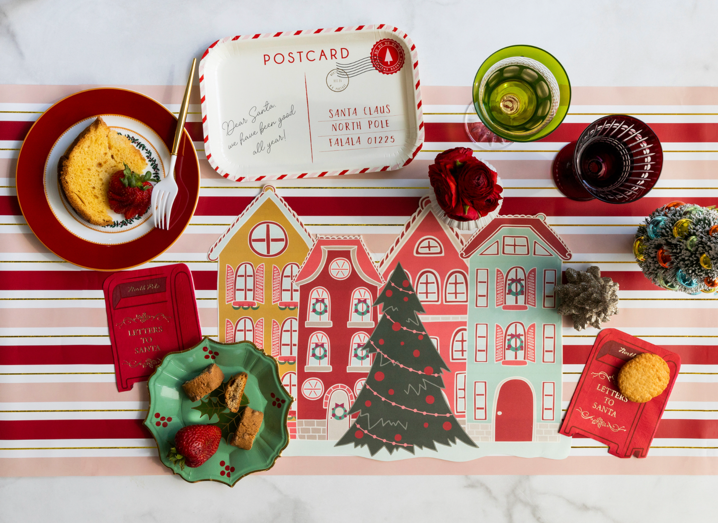 Pink and red Striped Paper Table Runner