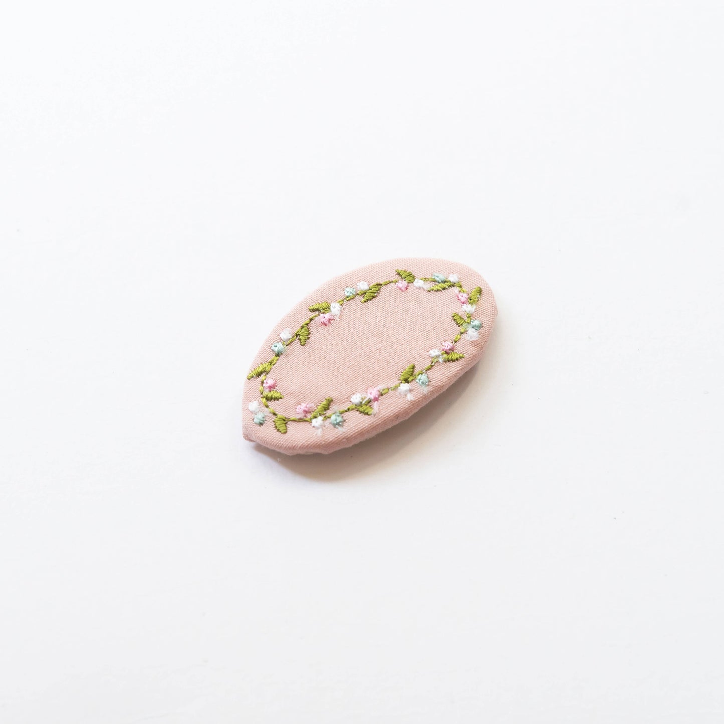 Oval Embroidered Floral Snap Hair Clips | Light Pink