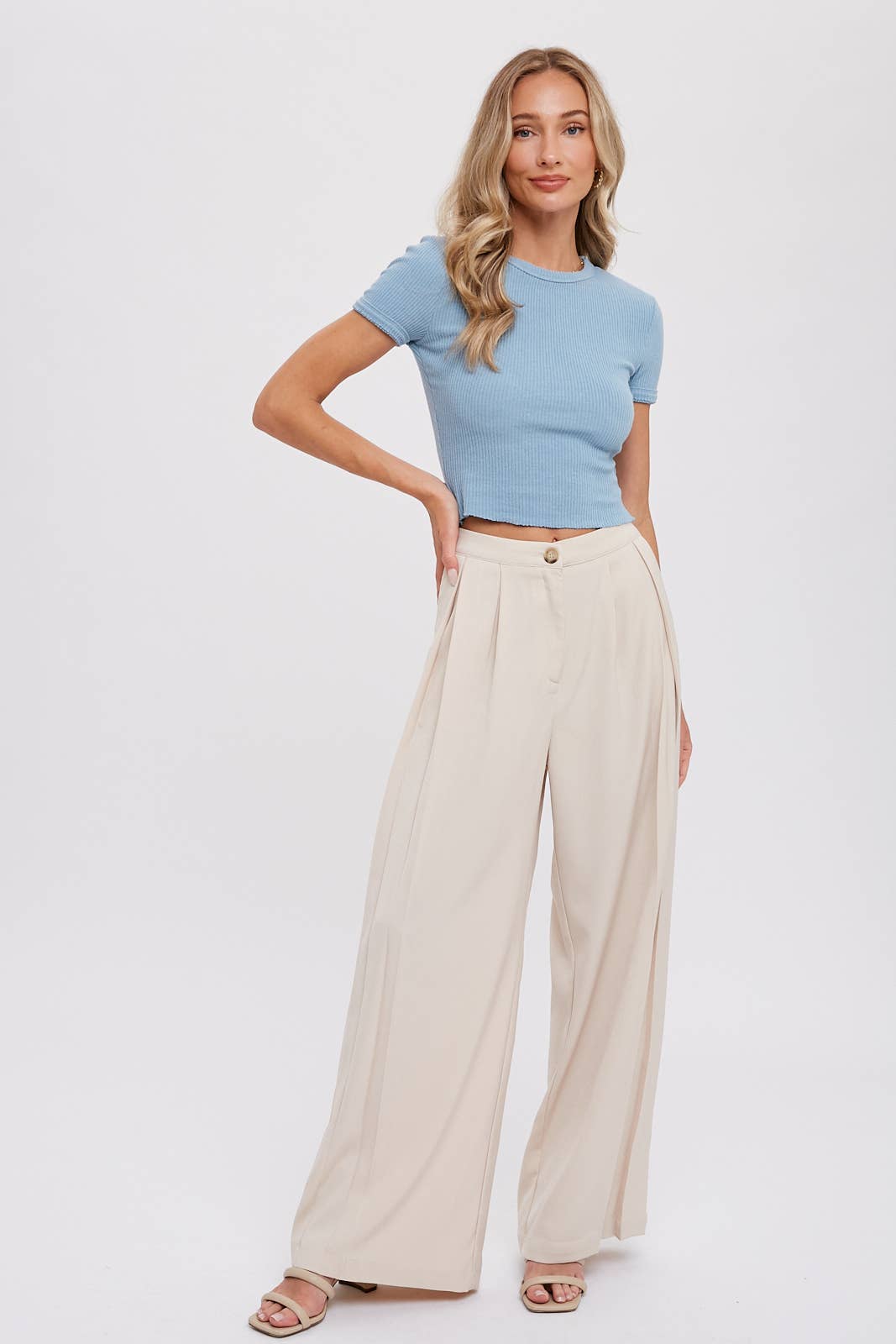 PINTUCK WIDE LEG PANTS