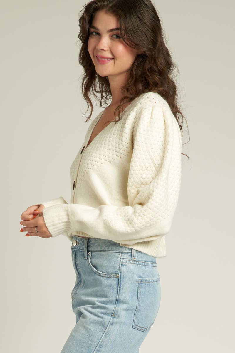 V Neck Cropped Sweater Cardigan with Buttons