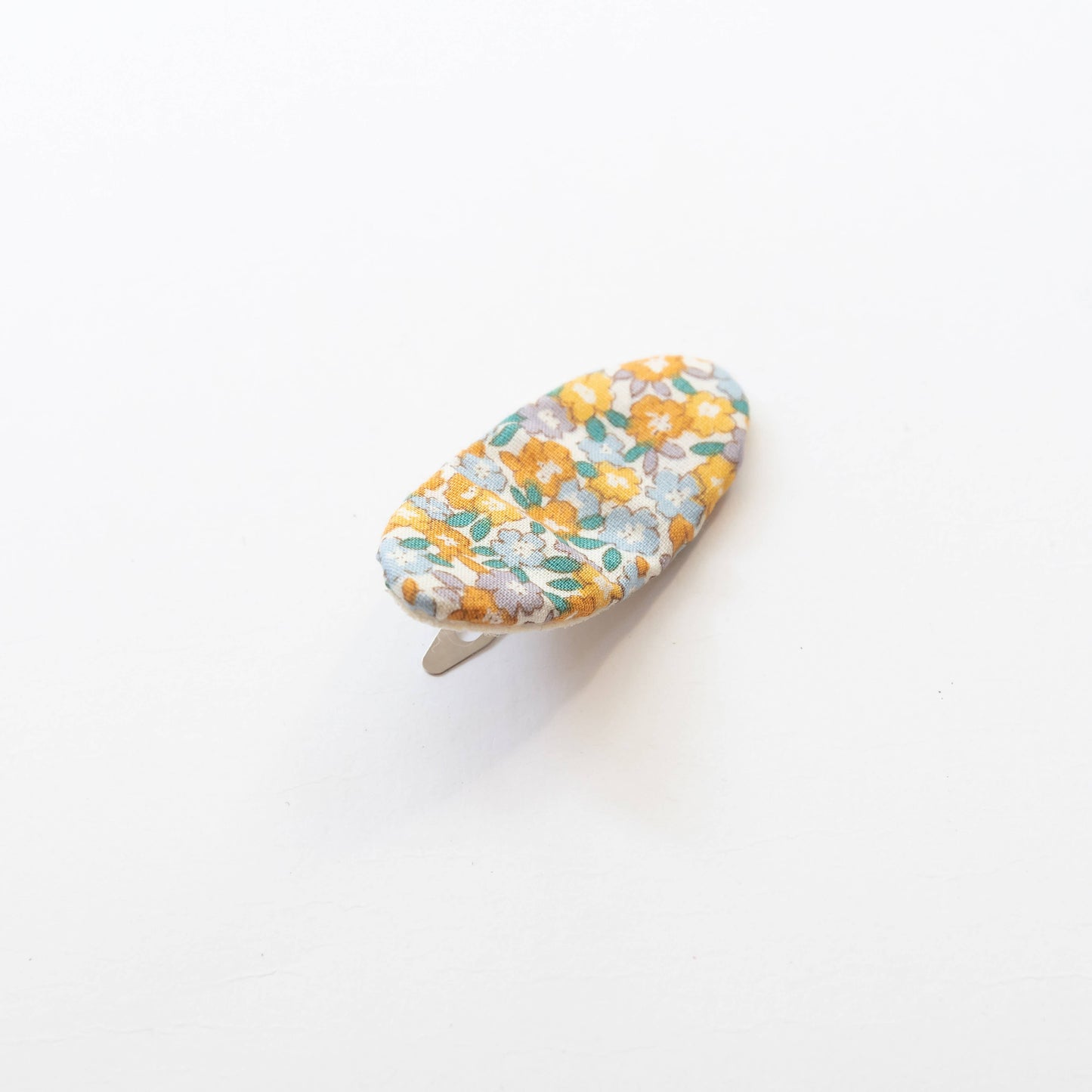 Oval Embroidered Floral Snap Hair Clips | Pastel Yellow