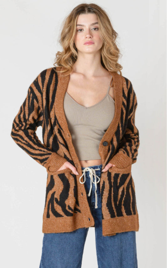 Tiger Pattern Buttoned Cardigan
