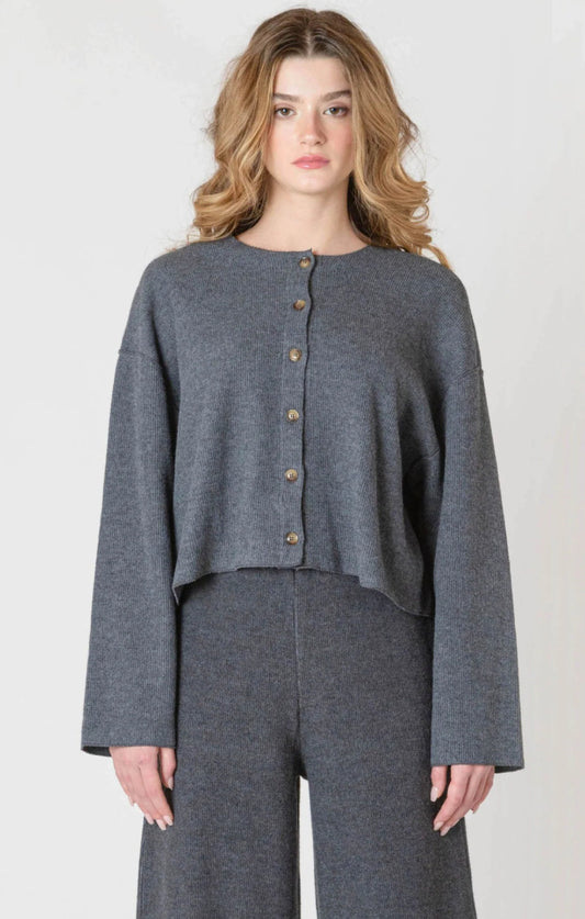 Charcoal Blue Ribbed Cardigan