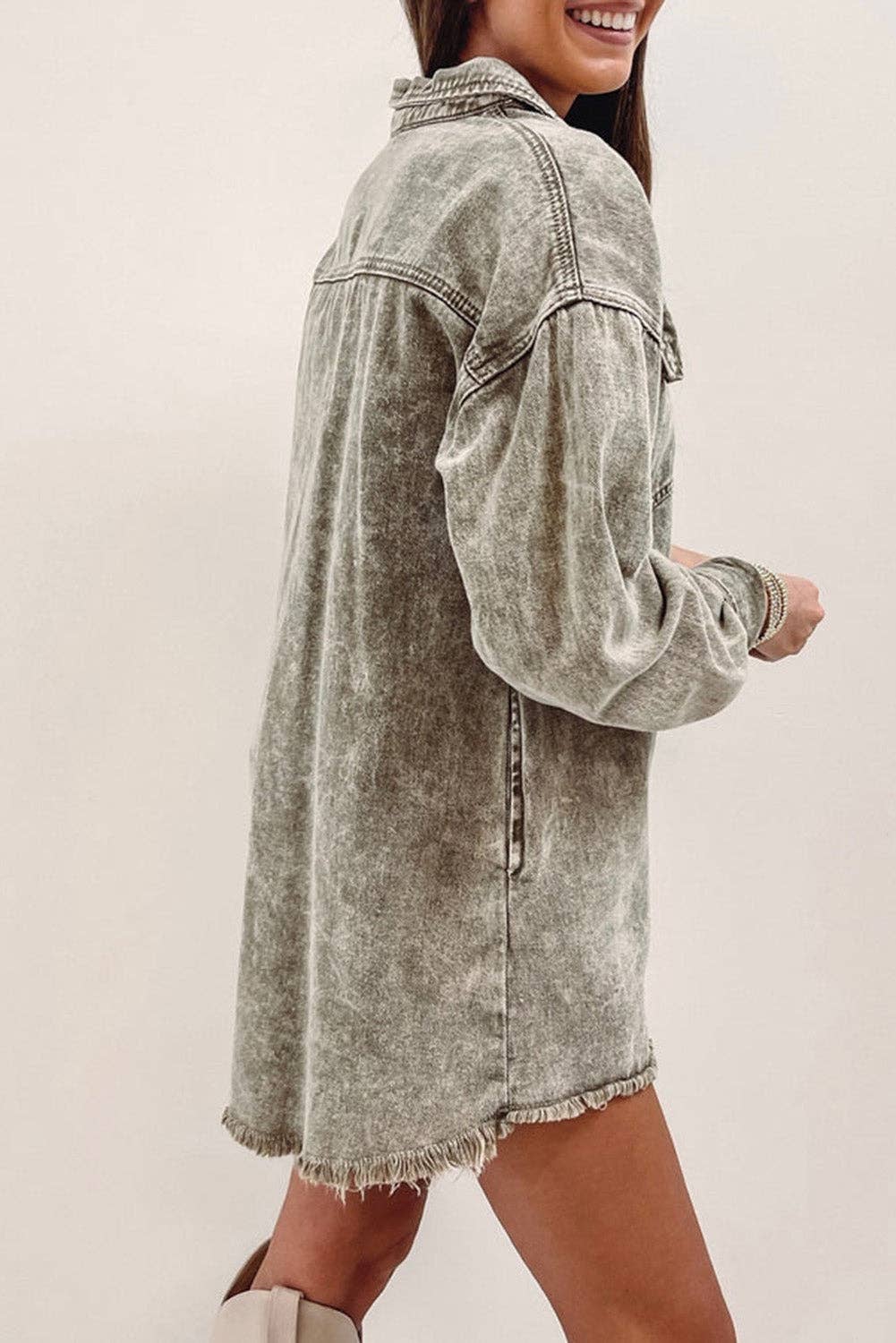 Acid Wash Raw Hem Denim Jacket