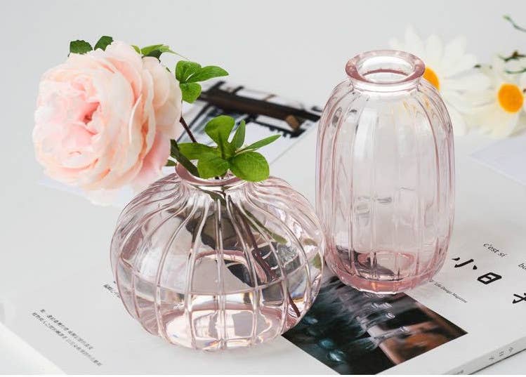 Pleated Glass Bud Vase - Pink