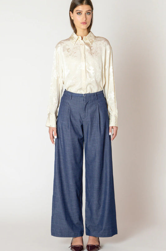 Belted Denim Effect Pants