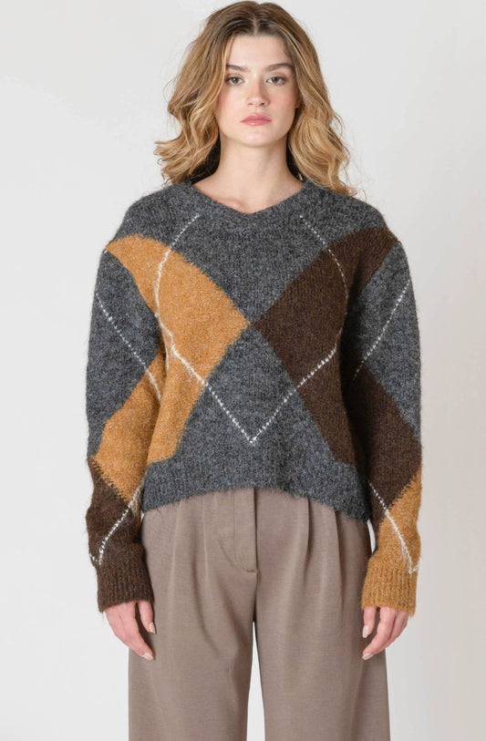 V Neck Argyle Sweater