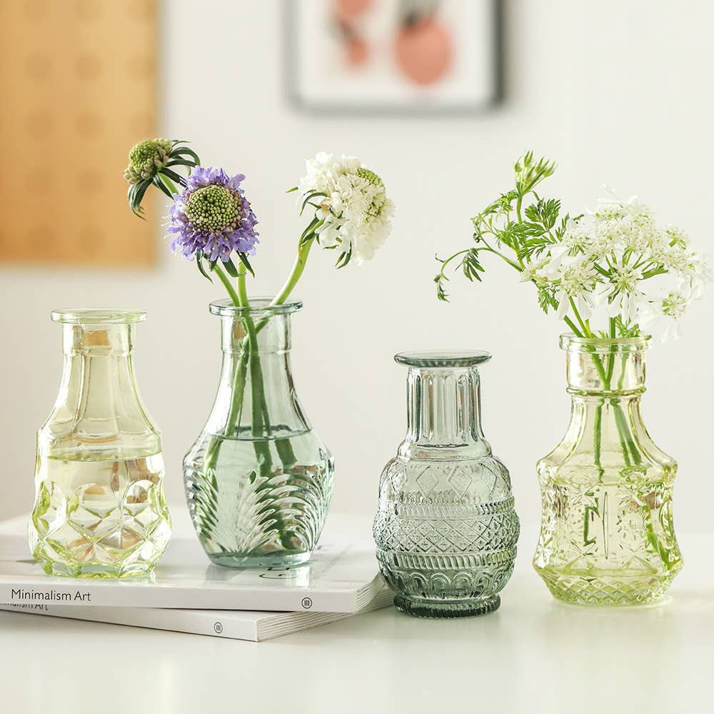 Vintage Style Green Bud Vases