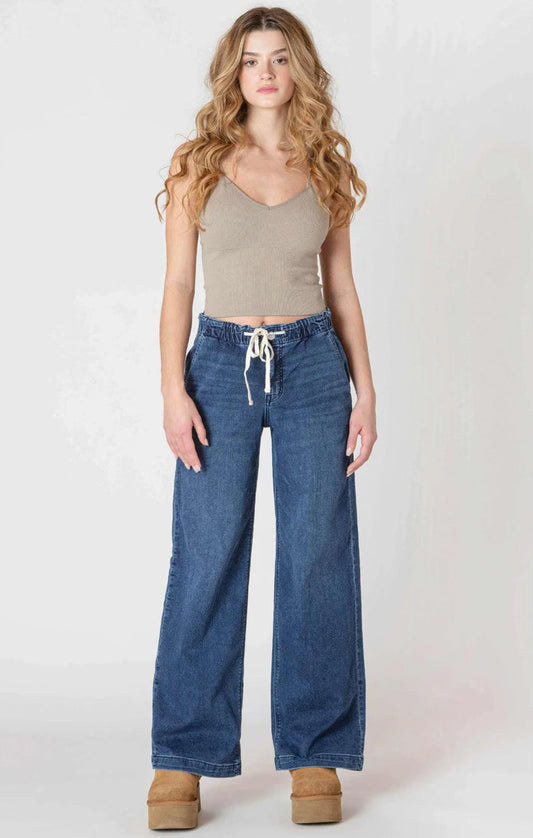 Drawstring Wide Leg Denim Pants
