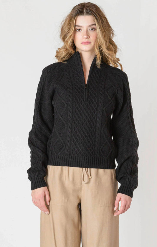 Black Cable-knit Half Zip Sweater