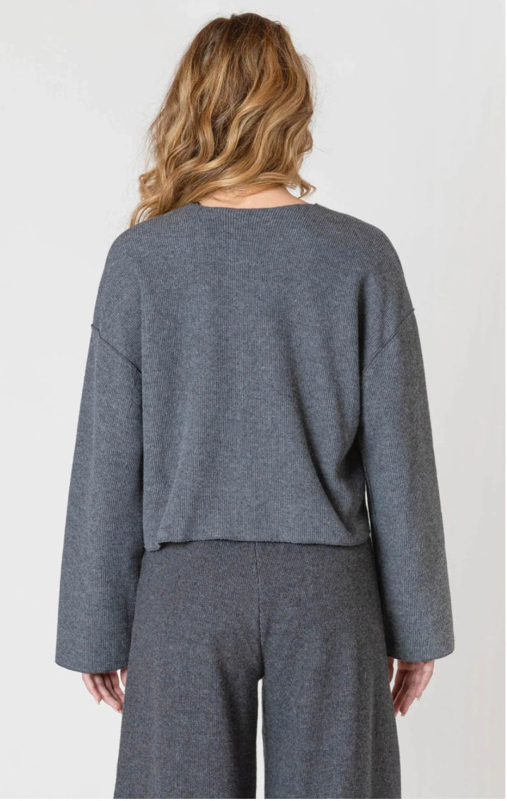 Charcoal Blue Ribbed Cardigan