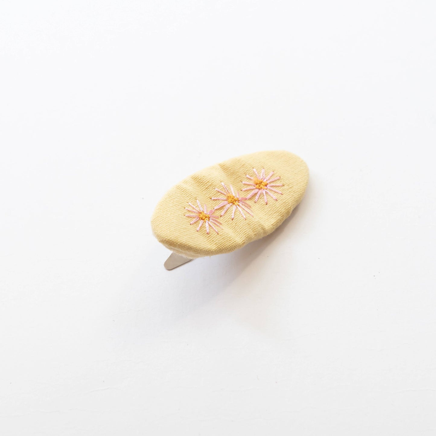 Oval Embroidered Floral Snap Hair Clips | Pastel Yellow