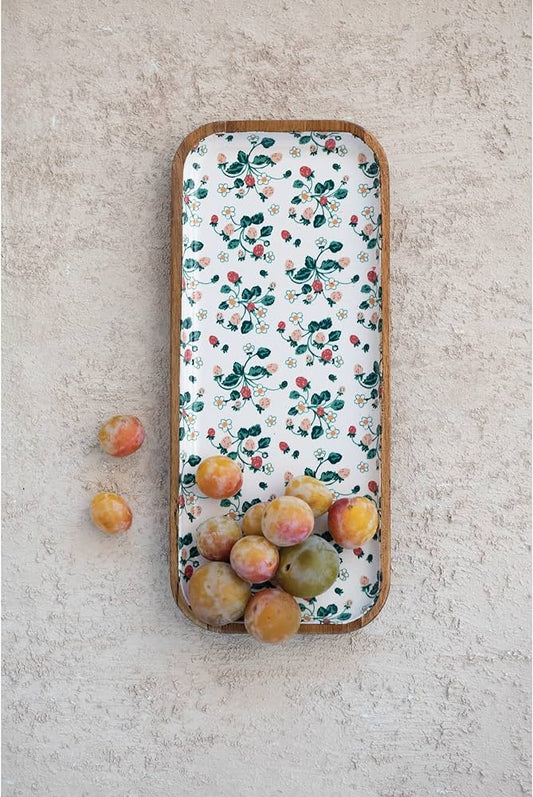 Wood Tray, Strawberry Floral Pattern