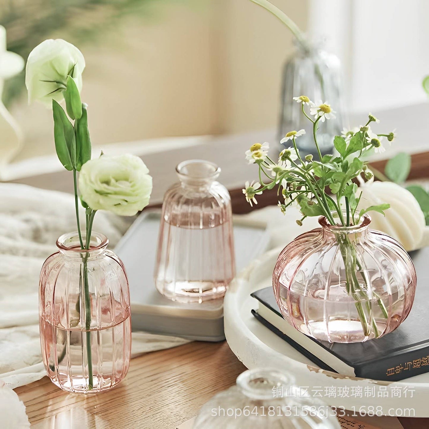 Pleated Glass Bud Vase - Pink