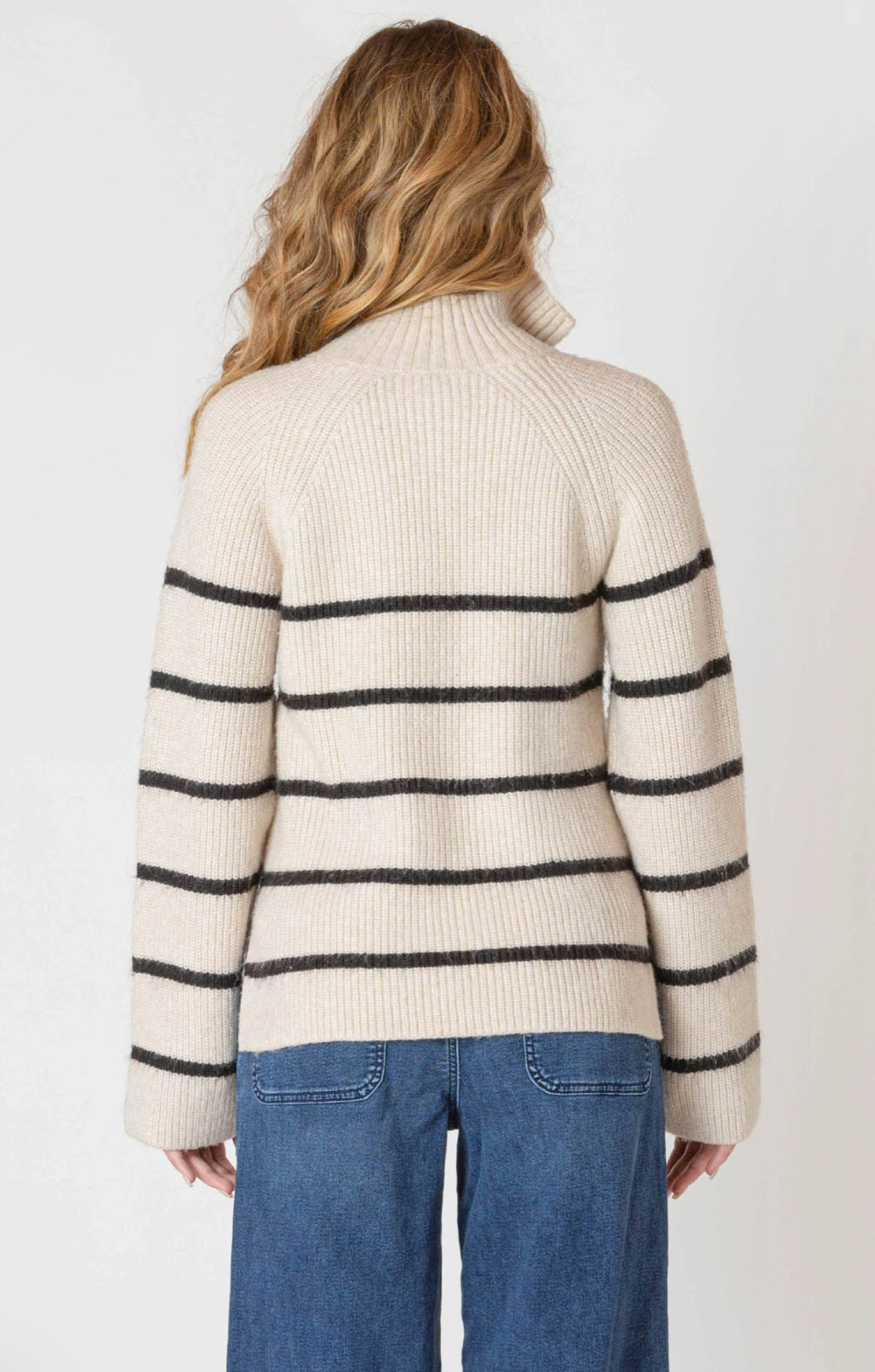Striped Cable-knit Half Zip Sweater