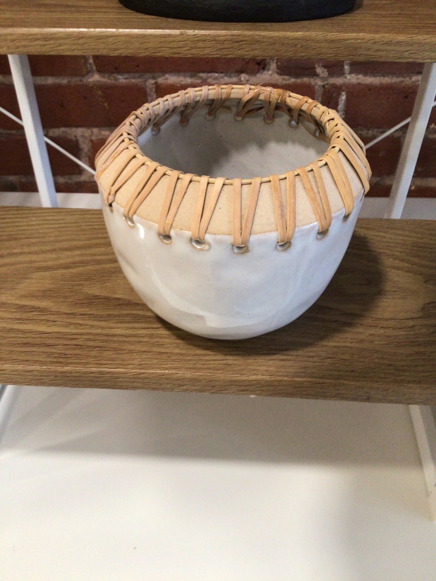 Stoneware Planter With Rattan, Small