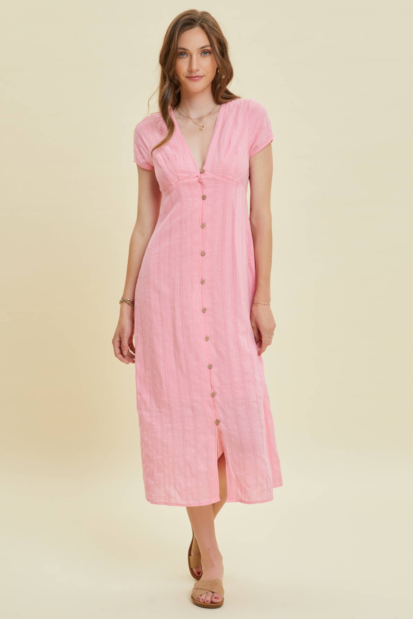 Button-down Midi Dress with Cap Sleeves