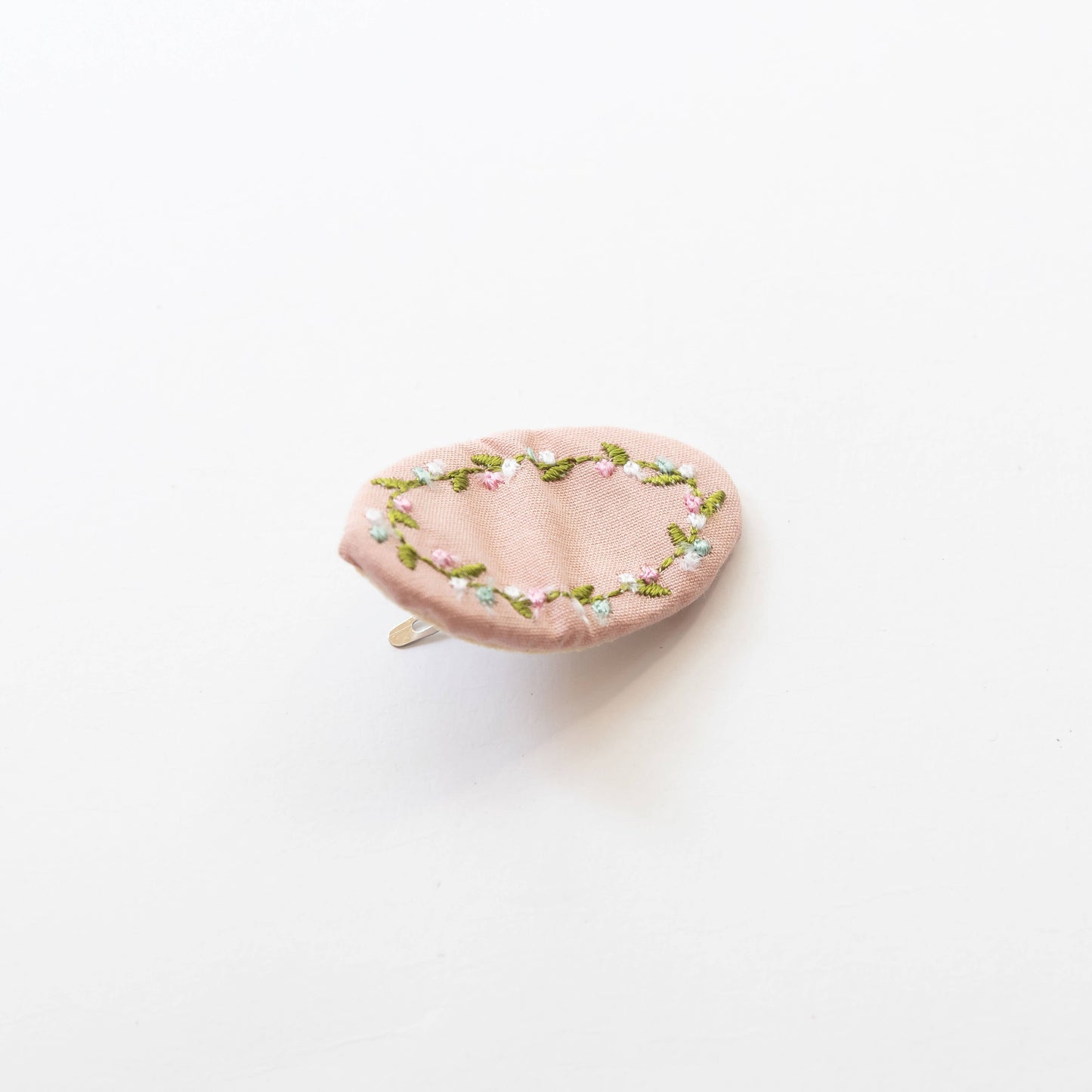 Oval Embroidered Floral Snap Hair Clips | Light Pink