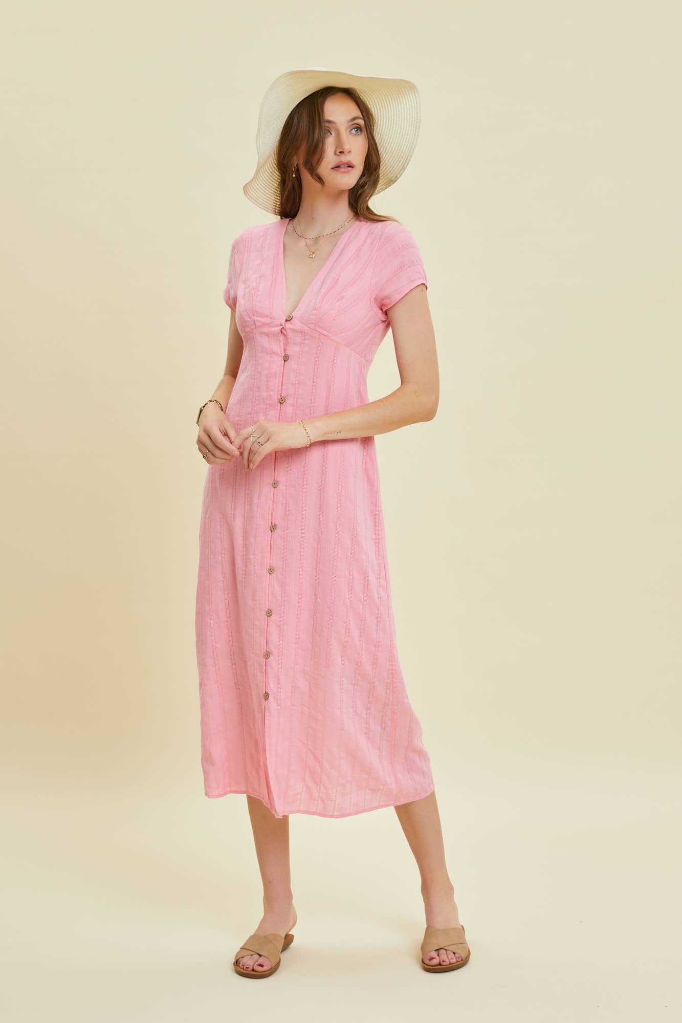 Button-down Midi Dress with Cap Sleeves