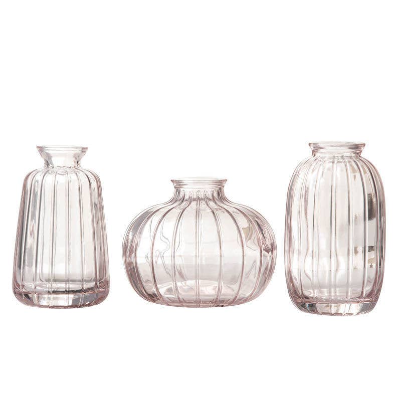 Pleated Glass Bud Vase - Pink