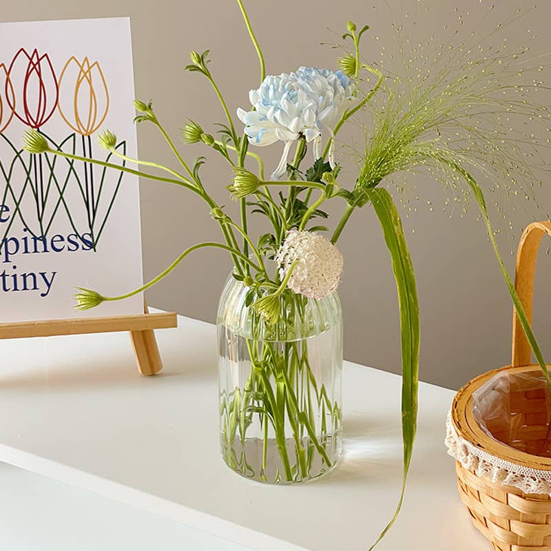 Tall Pleated Glass Vase, Clear