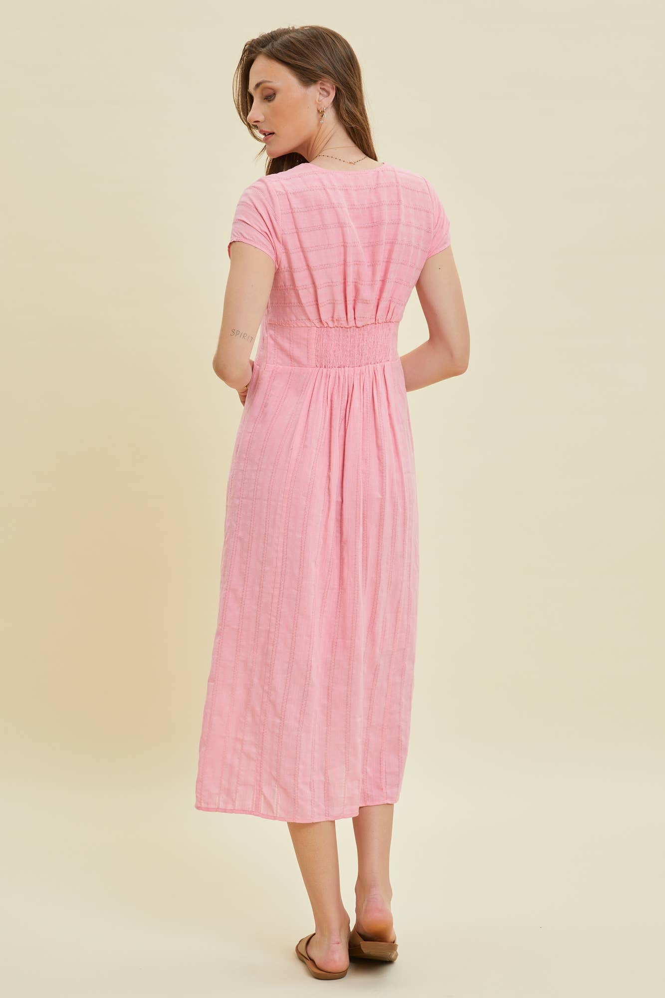 Button-down Midi Dress with Cap Sleeves