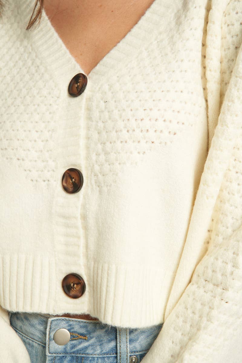 V Neck Cropped Sweater Cardigan with Buttons