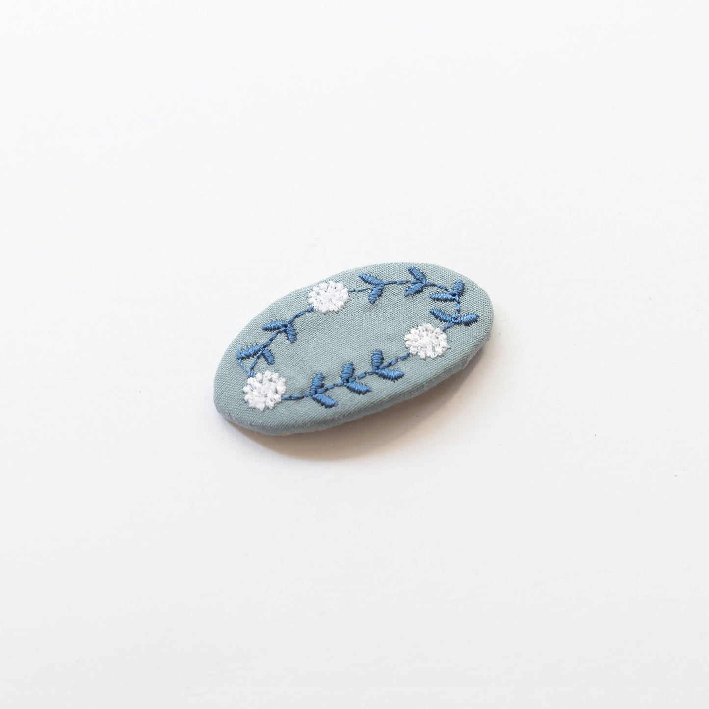 Oval Embroidered Floral Snap Hair Clips | Sky Blue