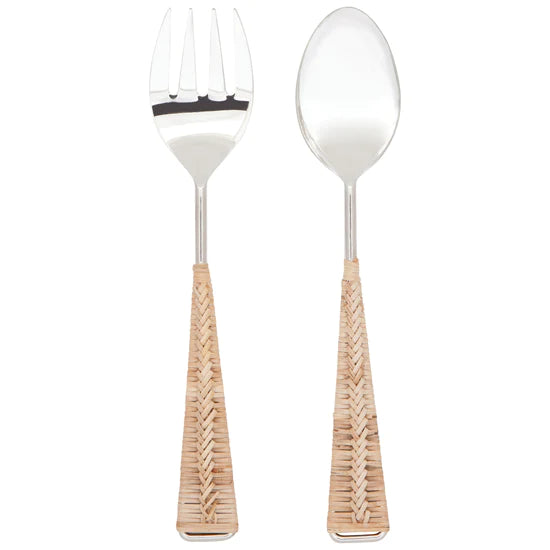 Stainless Steel & Rattan Salad Servers