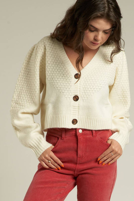 V Neck Cropped Sweater Cardigan with Buttons