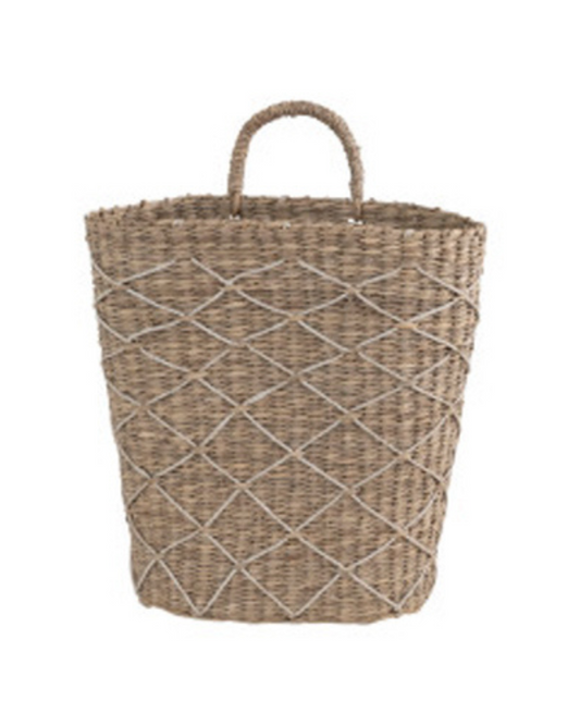 Hand-Woven Seagrass Wall Basket with Handle