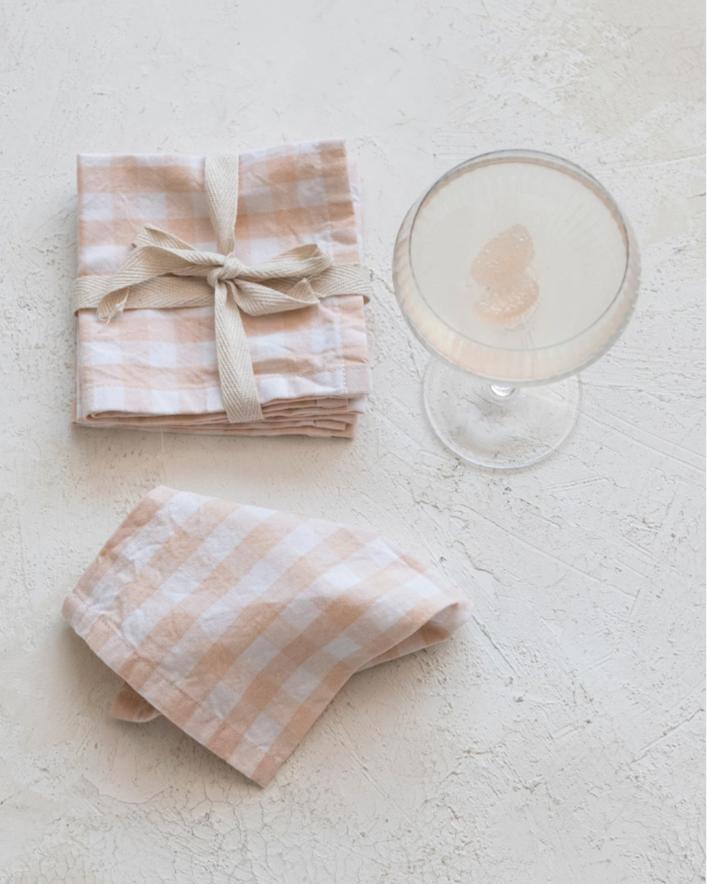 Cotton Cocktail Napkins w/ Gingham Pattern (Set of 4)