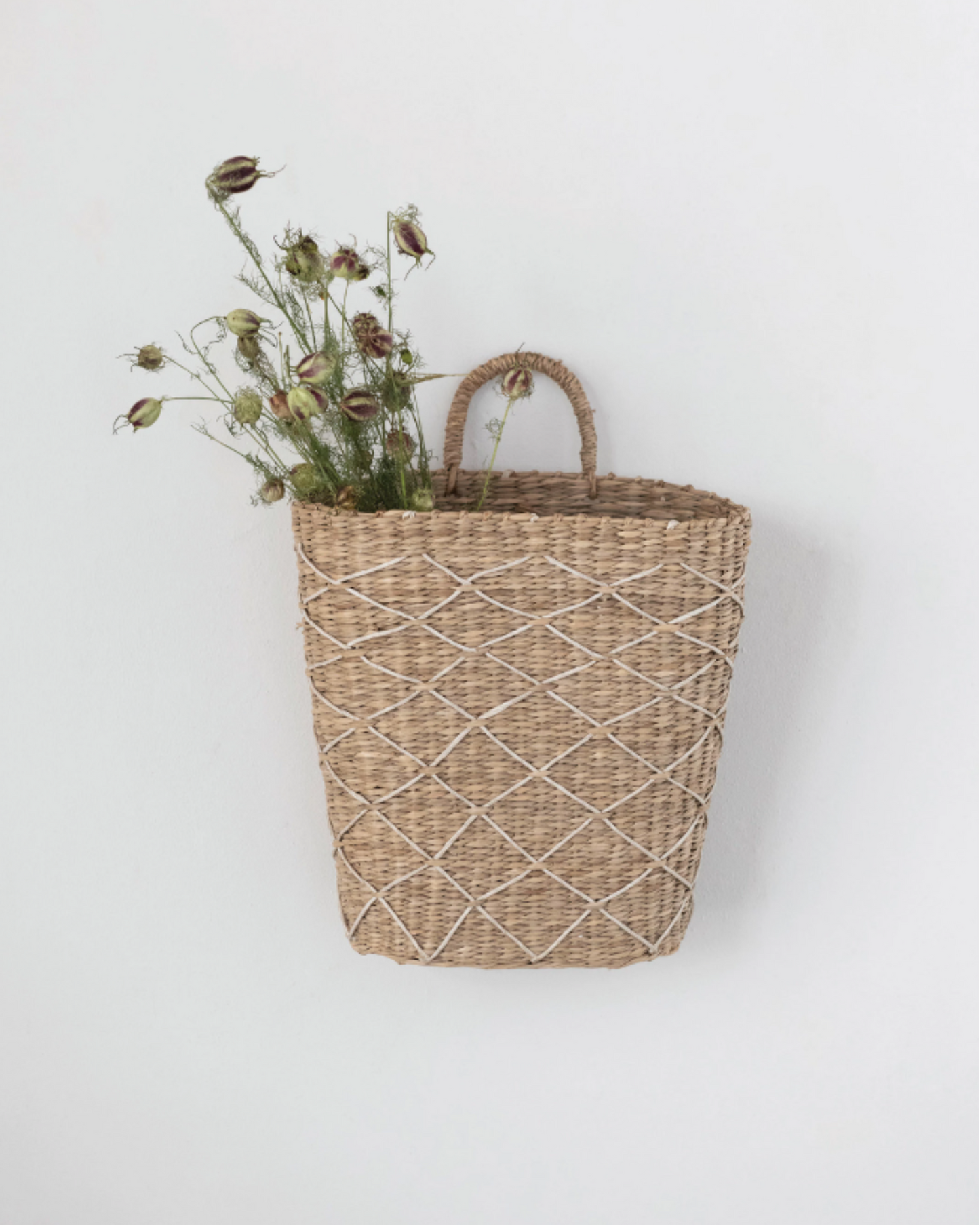 Hand-Woven Seagrass Wall Basket with Handle