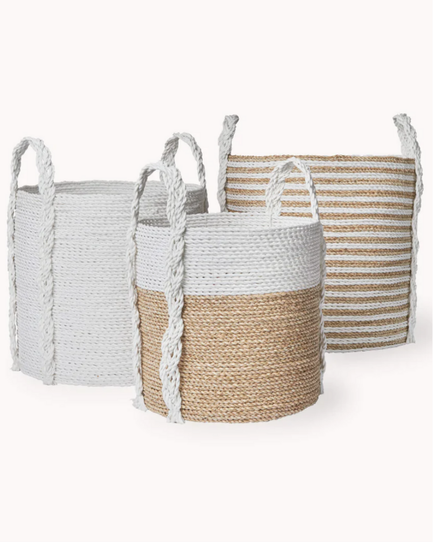 Handled Seagrass Laundry Basket (White/Natural)