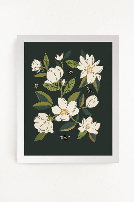 Magnolia and Bumblebees Art Print